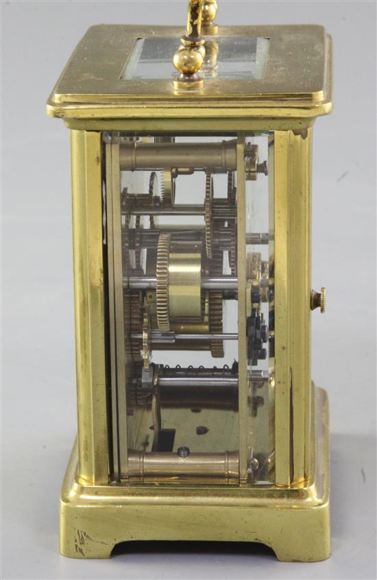 A lacquered brass carriage alarm timepiece, 11.5cm